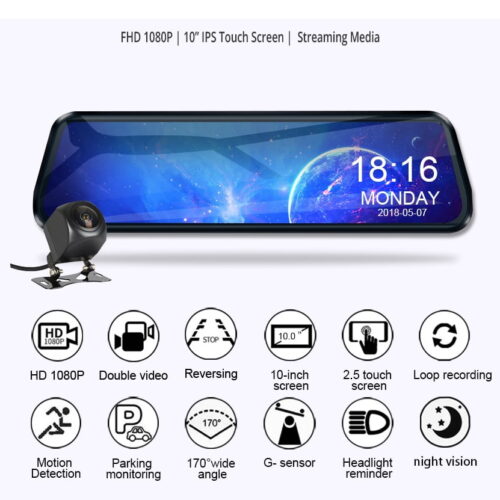 10 inch Touch Screen Stream Media Car DVR Dash Cam Dual Lens Rear View Mirror Auto Dashcam Video Recorder Car HD Dash Camera