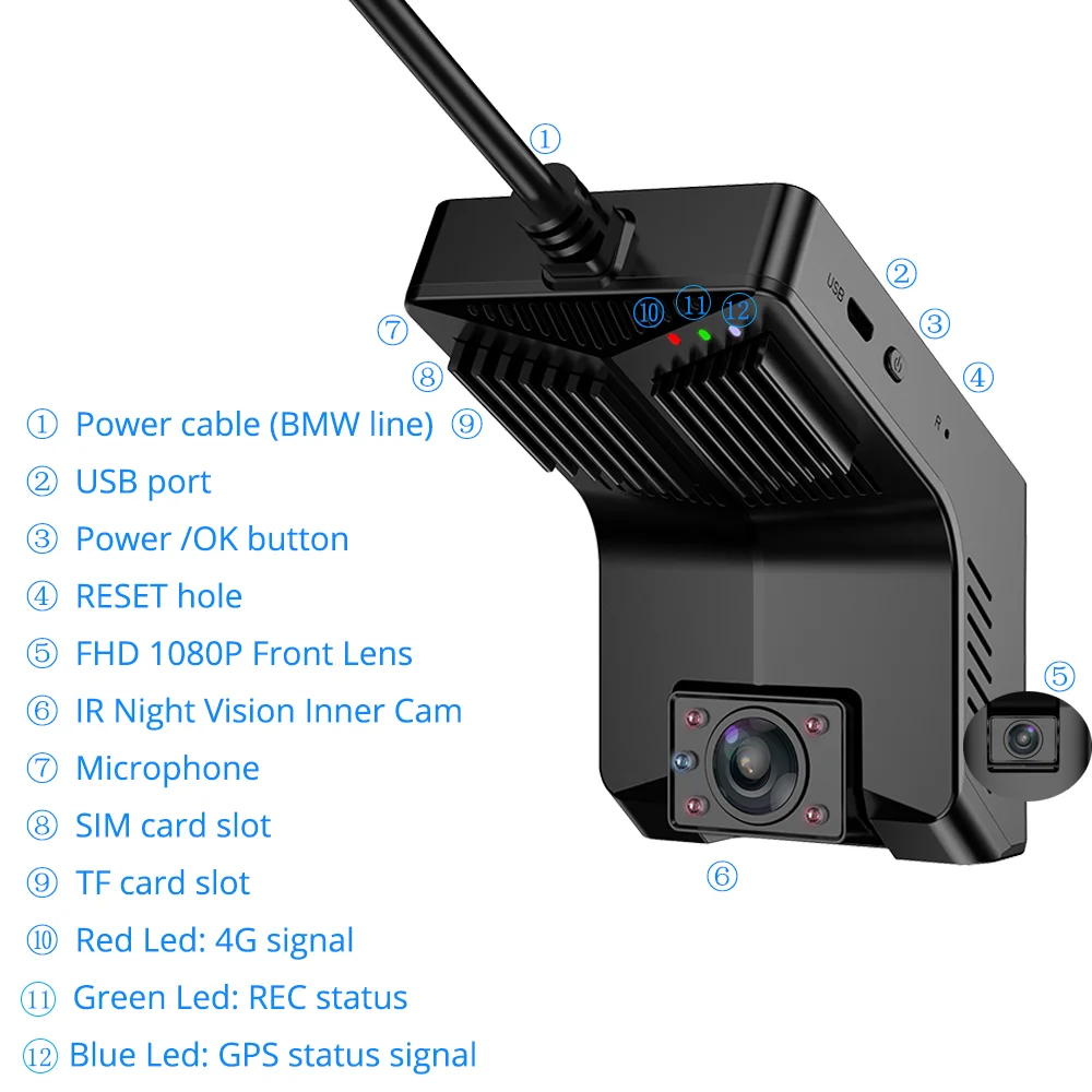 mini dash cam 4G mini  1080P front inside remote night vision infrared car camera 2ch dash cam android 8.1 car black box