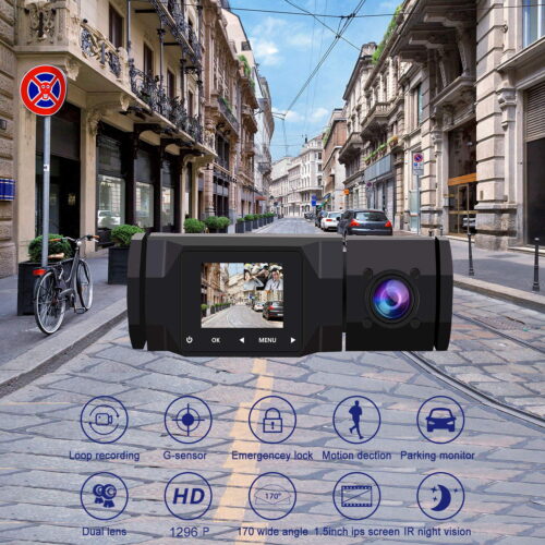 driving recorder 2023 2K 1296P Front Inside Cabin Car Dash Camera 1.5' LCD Night Vision DashCam  4 IR LEDs Motion for  Taxi