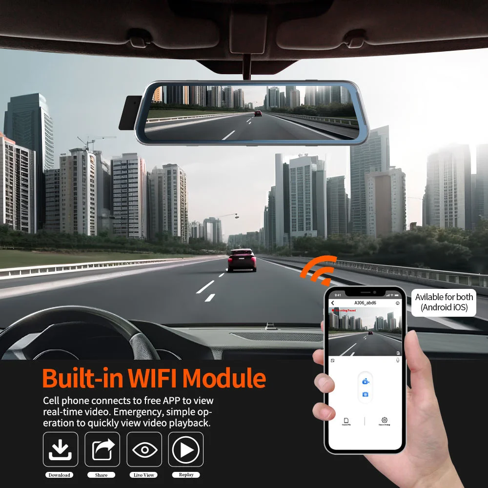 2024 10" 3 cam WiFi app control Car Rearview Mirror IPS DVR Camera Full HD car Dash Cam Video Recorder Cameras
