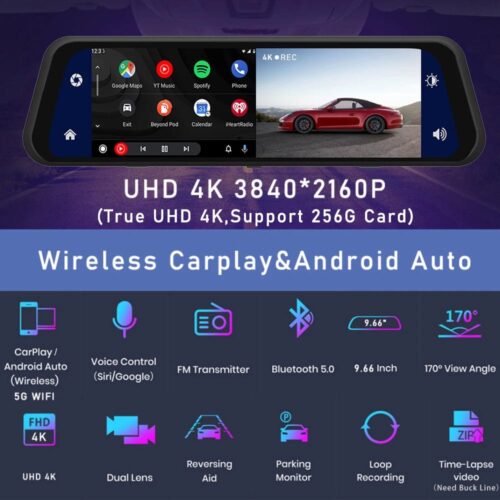 H1e8f7ee1ddba4dcfac48593b790507236 10 Inch 4K 2160P Car DVR Carplay Auto WIFI GPS Dash Cam BT FM Camera Stream RearView Mirror Recorder