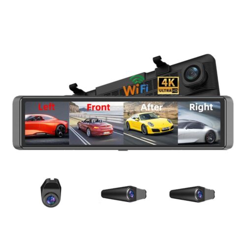 Dash Cam Zimtop 4K 4 Channel Recording 360 degrees Dash Cam 12" Rearview Camera for Car Touch Screen Video Recorder Rear View Dash Cam