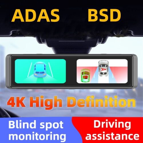 Dash Cam Zimtop 4K 4 Channel Recording 360 degrees Dash Cam 12" Rearview Camera for Car Touch Screen Video Recorder Rear View Dash Cam