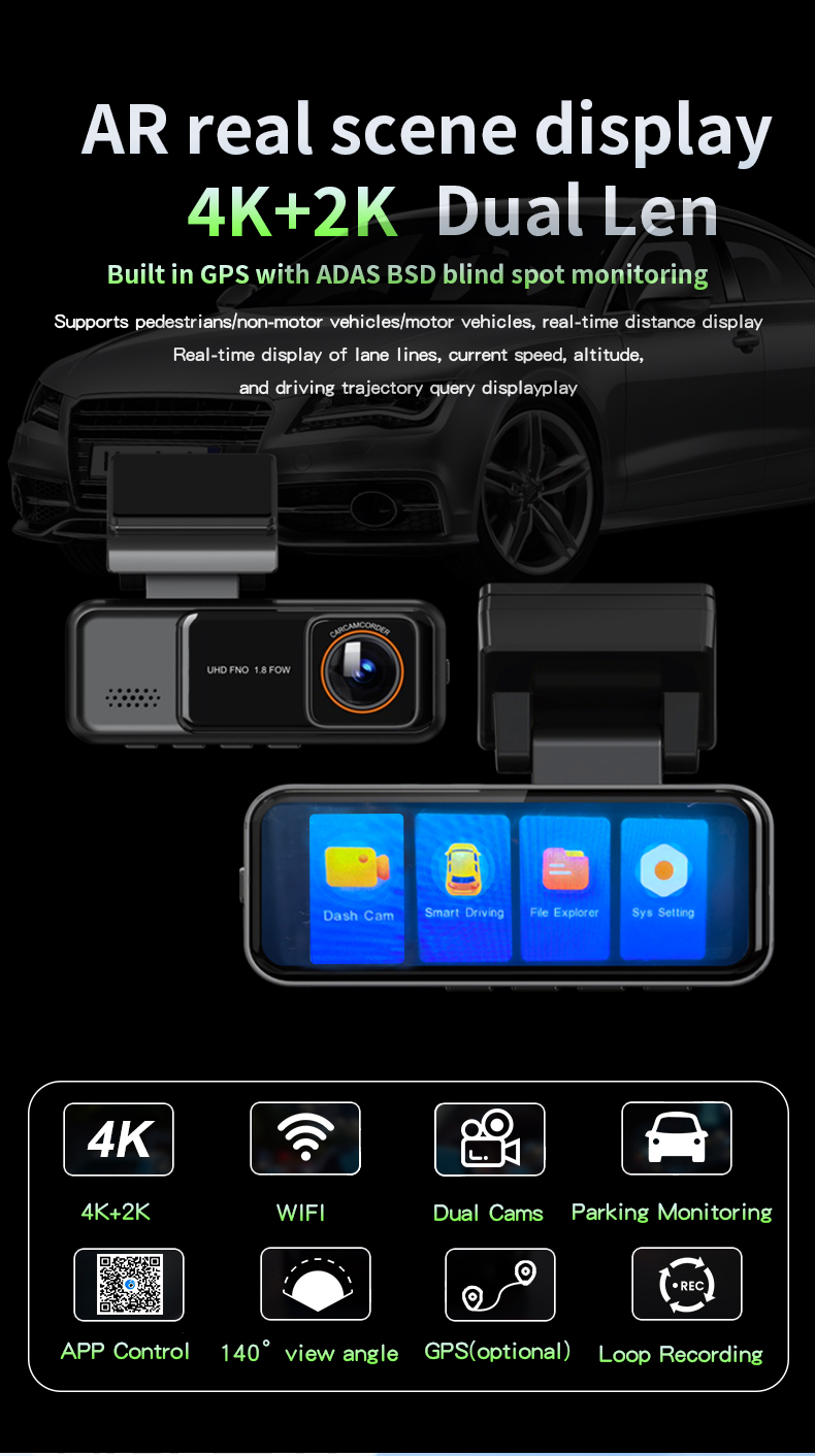 Heiße 4K -Dashjpgamera vorne und hinteniFi Dash Kamera für Autos mit App 2160p Nachtsicht 170 ° Weitwinkel 24h Parkplatz Hot 4k Dash Cam Front and Rear 3.2 IPS Screen WiFi Dash Camera for Cars with App 2160P Night Vision 170° Wide Angle 24H Parking