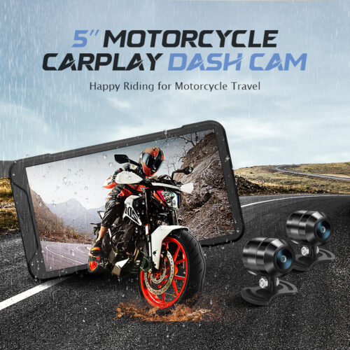 5 Inch Waterproof IPX7 GPS Navigation Dashcam for Cars Wireless Apple Carplay Android Motorcycle Auto Dash Camera IPS Touch