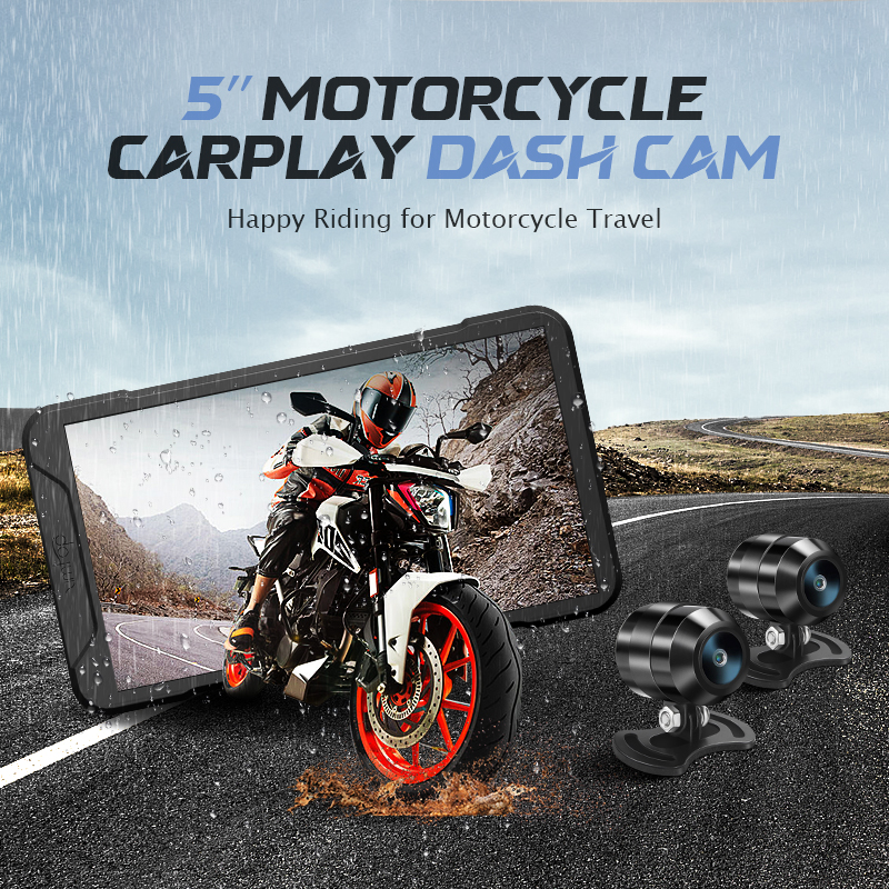 5 Inch Waterproof IPX7 GPS Navigation Dashcam for Cars Wireless Apple Carplay Android Motorcycle Auto Dash Camera IPS Touch