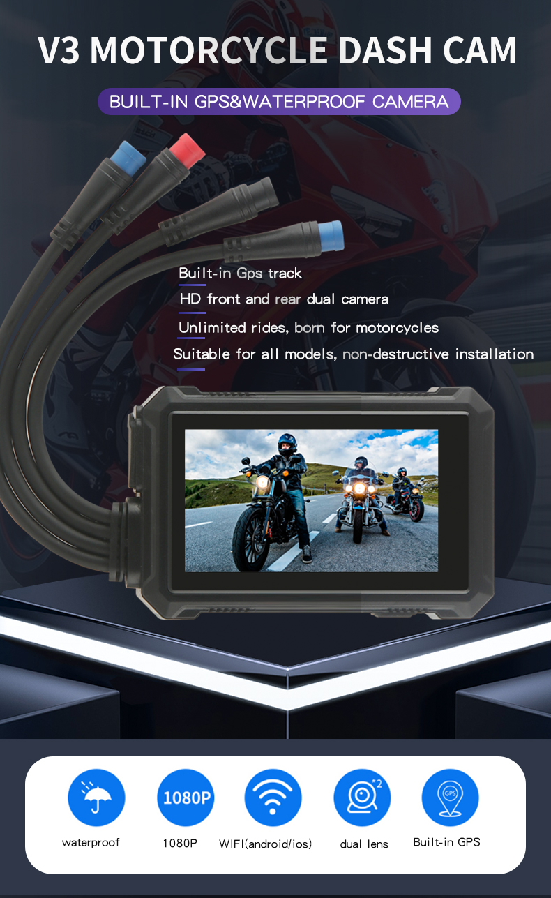 17530Waterproofjpgal AHD1080P WiFi GPS Motor Dash Cam Rekor Night Vision Car Box Hitam 2025 Waterproof Dual AHD1080P WiFi GPS Motorcycle Dash Cam Loop Record Night Vision Car Black Box