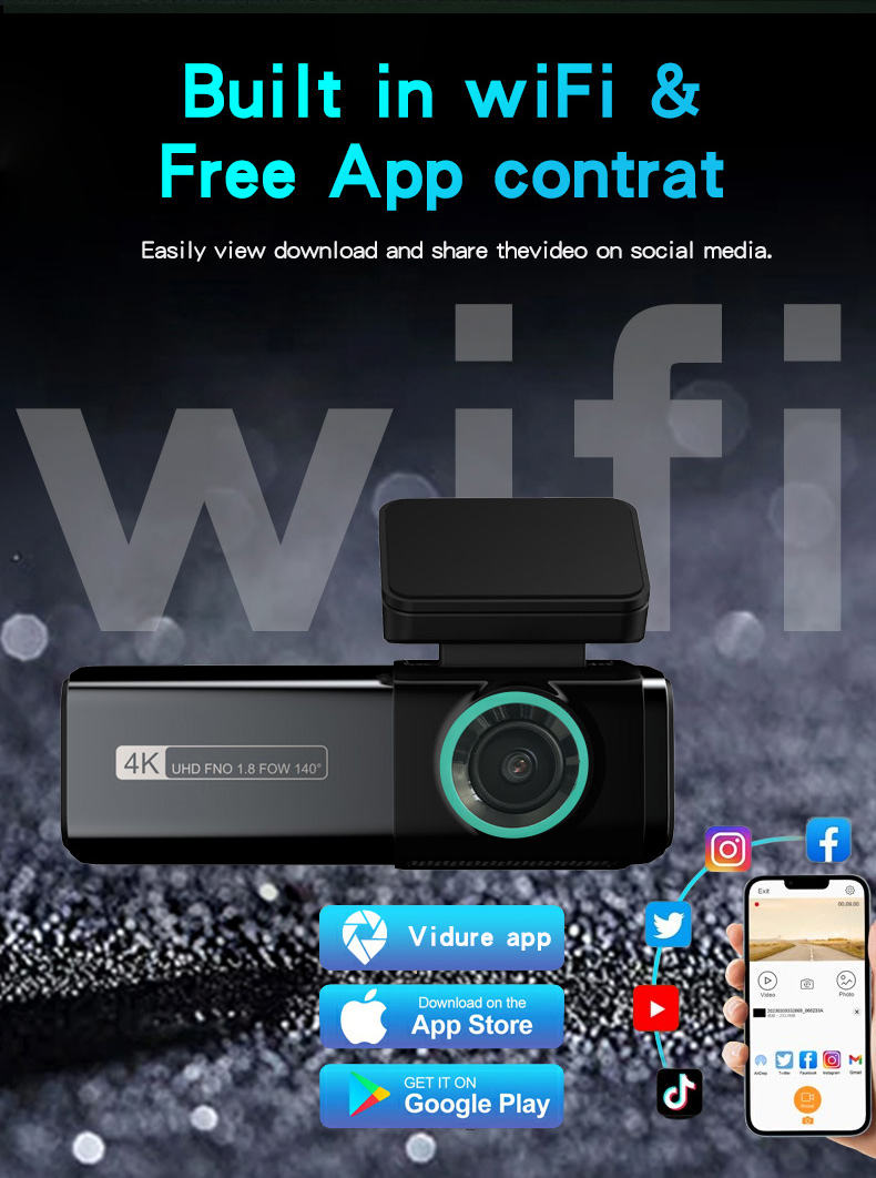 主图_005 Hot 4k Car Black Box Mini Car Dvr 4K Dash Camera Wifi Dual Lens Front and Rear Car Camera Night Vision APP Cpntrol G-sensor