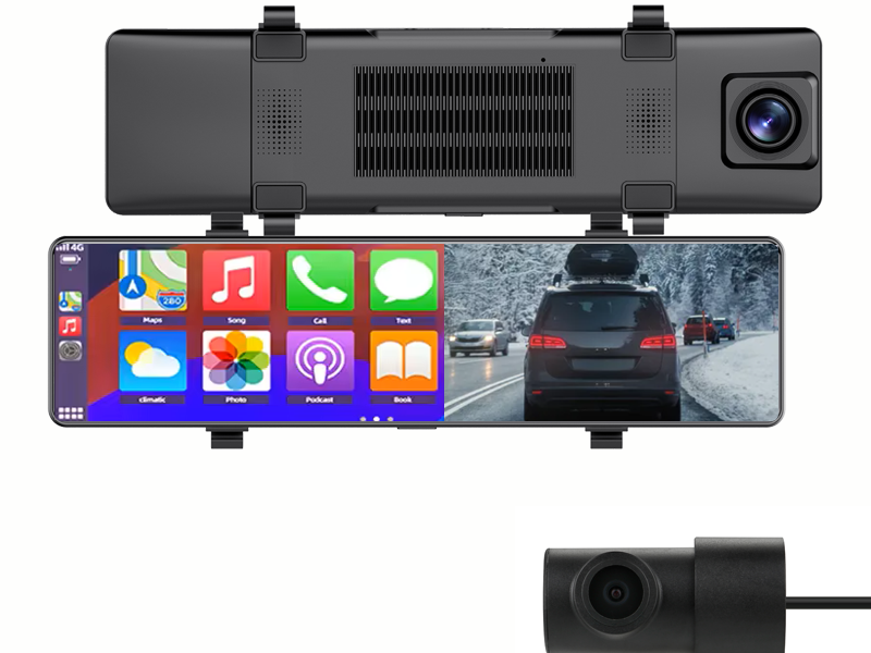 New 4K 12 inch Dual Lens Rearview Mirror Dash Cam Carplay Android Auto WiFi Loop Recording GPS Optional