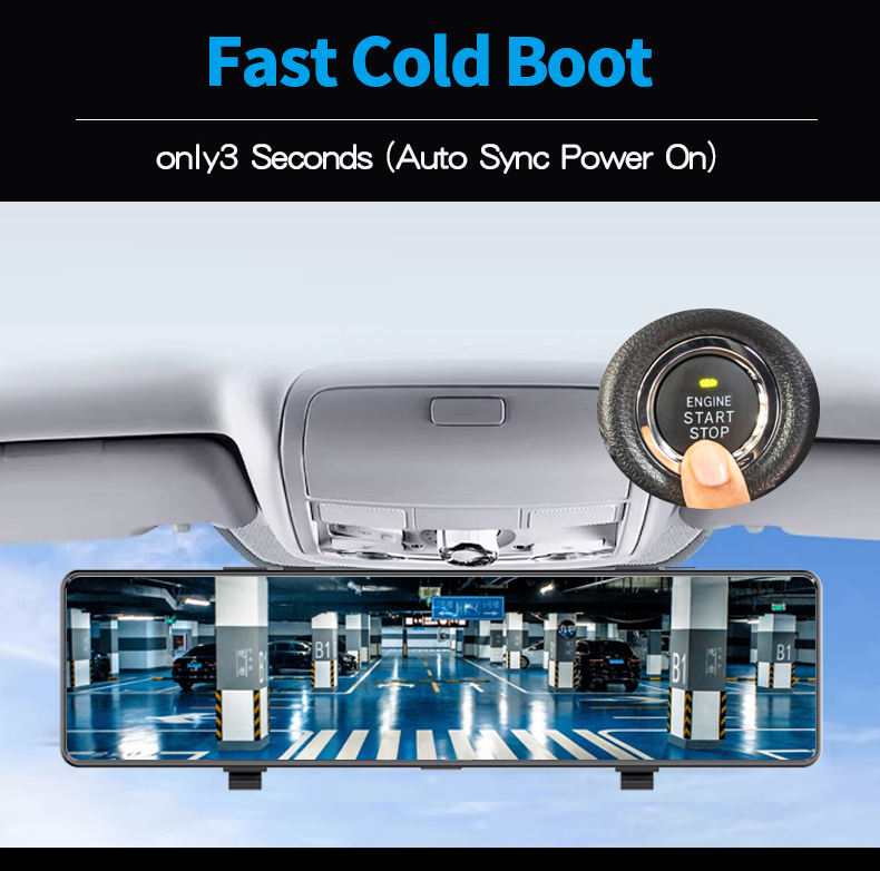 New 4K 12 inch Dual Lens Rearview Mirror Dash Cam Carplay Android Auto WiFi Loop Recording GPS Optional