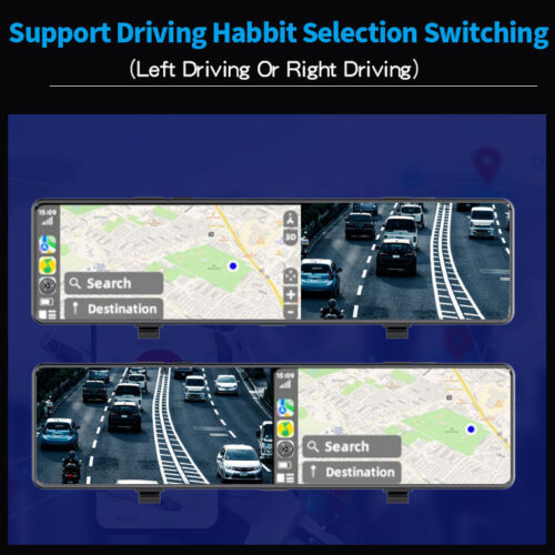 New 4K 12 inch Dual Lens Rearview Mirror Dash Cam Carplay Android Auto WiFi Loop Recording GPS Optional