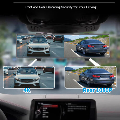 New 4K 12 inch Dual Lens Rearview Mirror Dash Cam Carplay Android Auto WiFi Loop Recording GPS Optional