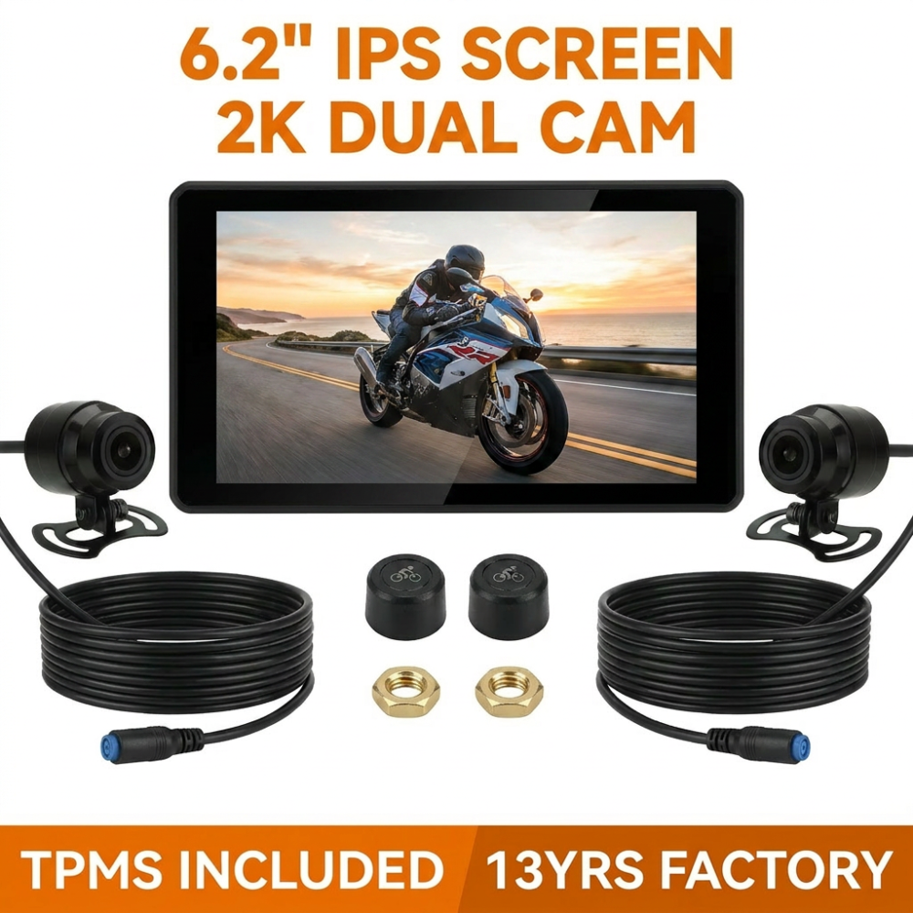 2026 New M5 Motorcycle Smart Hub 6.2 IPS Wireless CarPlay & Android Auto 2K Dual Dash Cam IP67 Waterproof