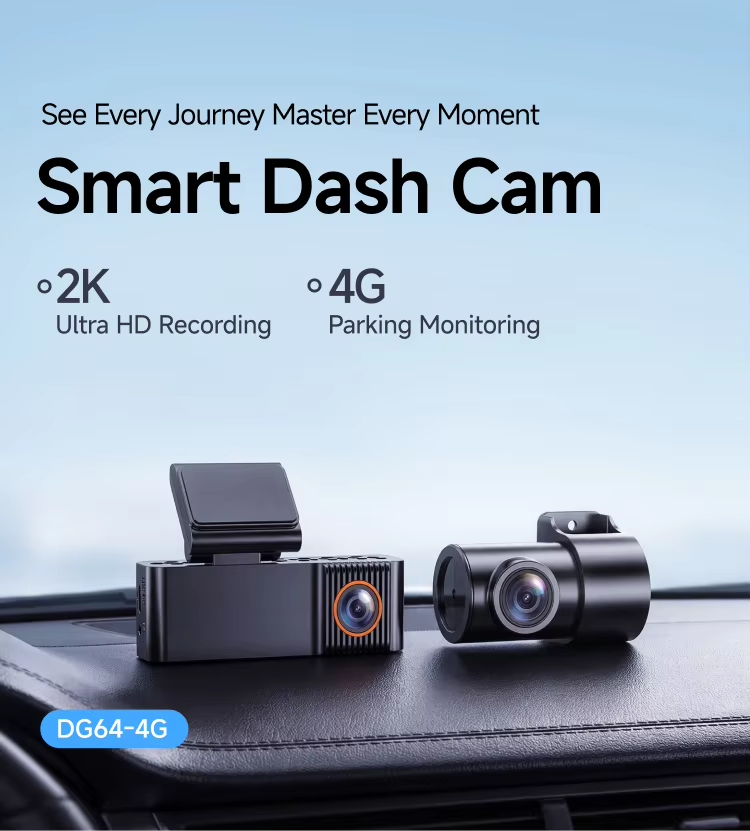 4G 2K Dual-Lens Dash Cam with 1080P Reverse Camera Wireless HOTKam App Control European Asia Version Remote Monitoring