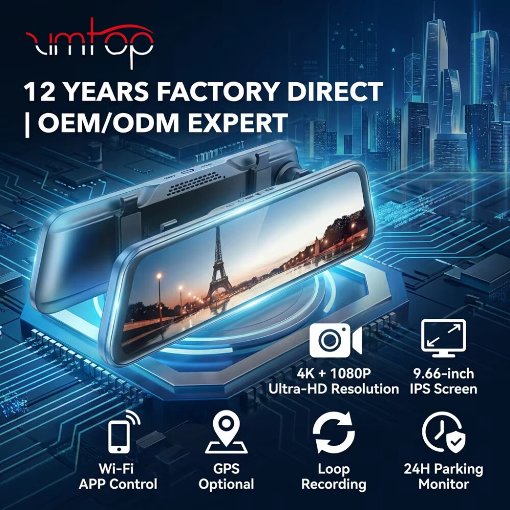 津普_01H 停車監視器循環錄音 Zimtop 9.66 Inch 4K Mirror Dash Cam 4K+1080P Dual RecordingWiFi Bluetooth APP Control, Loop Recording, 24H Parking Monitor