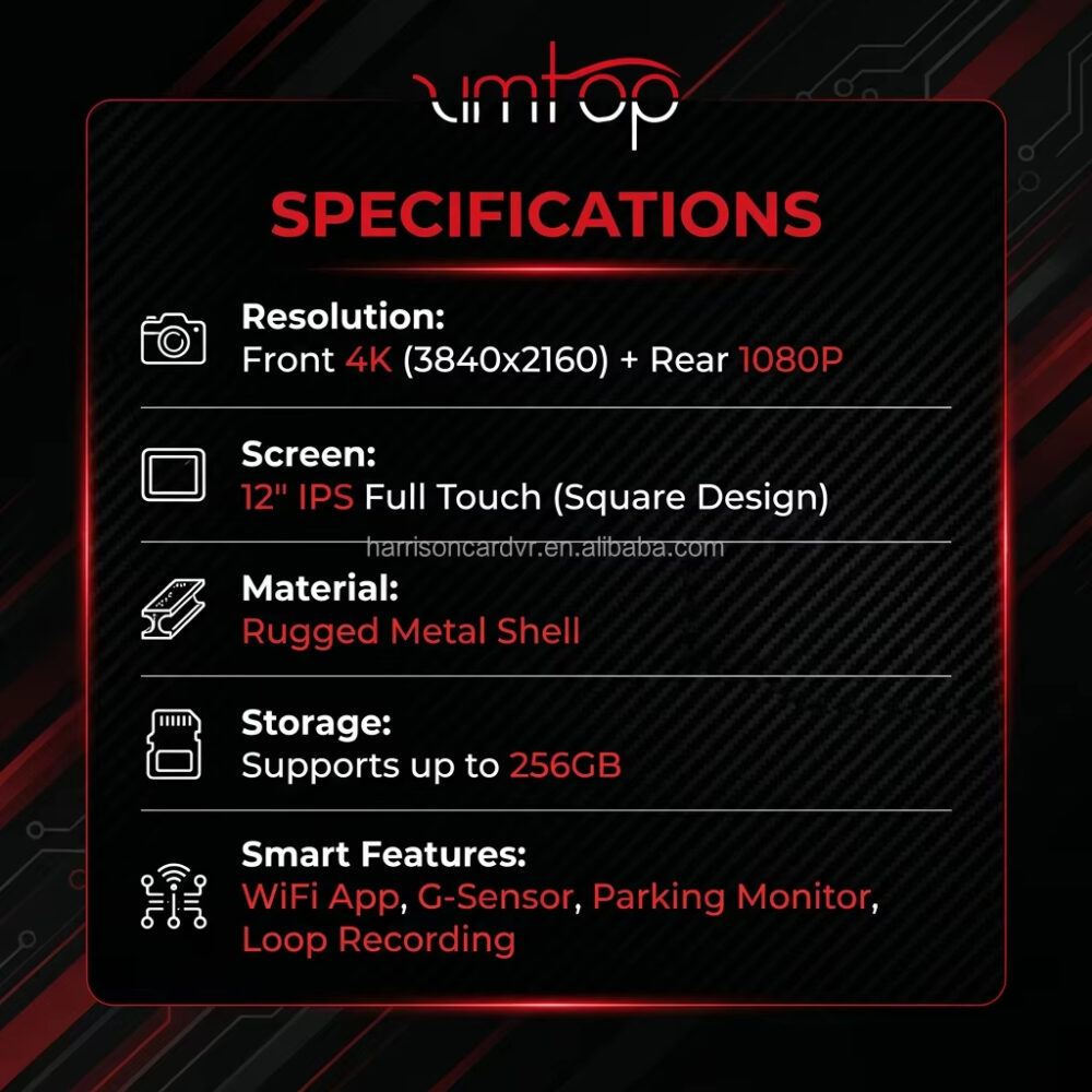 12" 4K Streaming Mirror Dash Cam IPS Touch Screen Dual Car Rearview Mirror Camera Metal Shell WiFi Parking Monitor